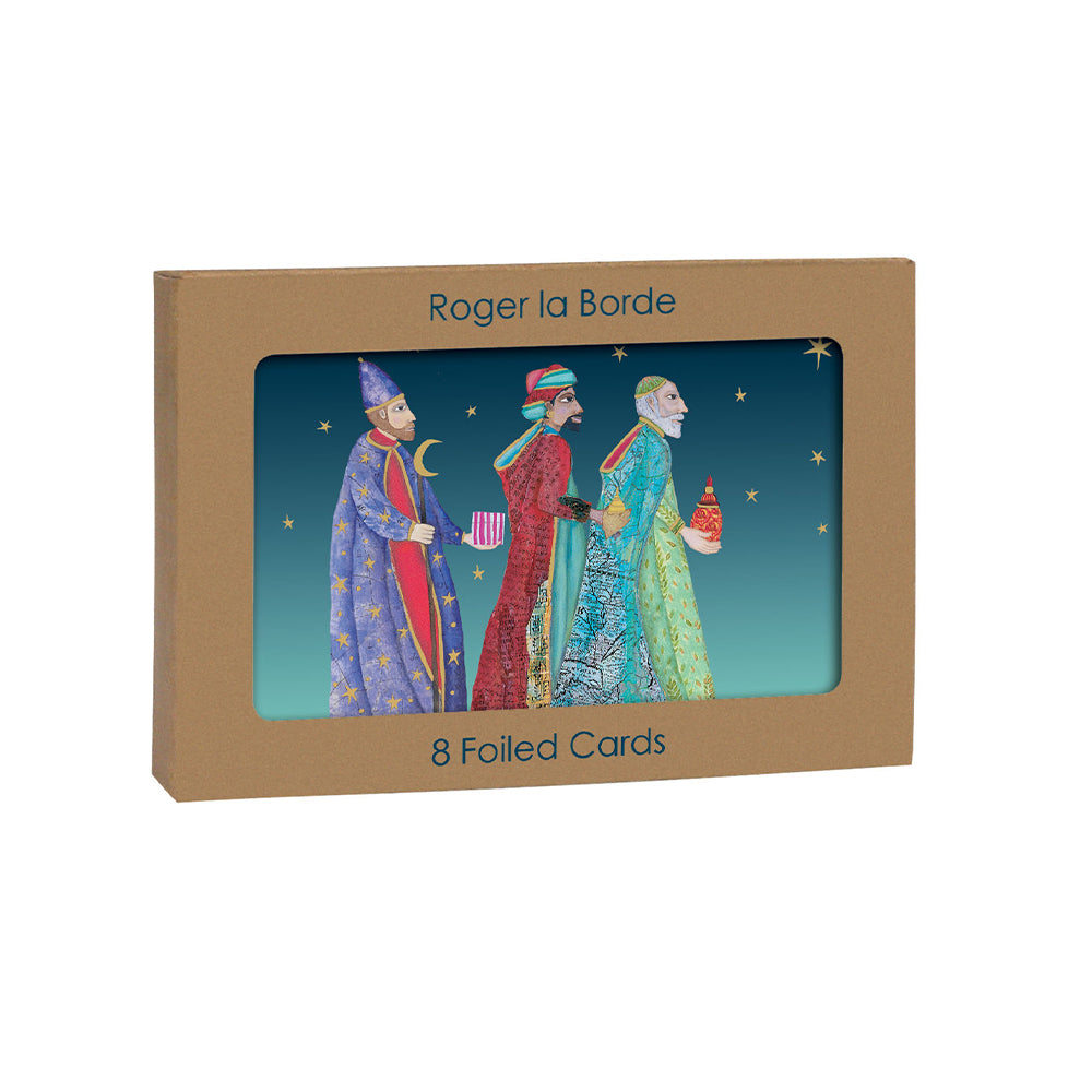 Three Kings Gold Foil 8 x Christmas  Cards in a Kraft Box 80 x 140 cm Roger la Borde