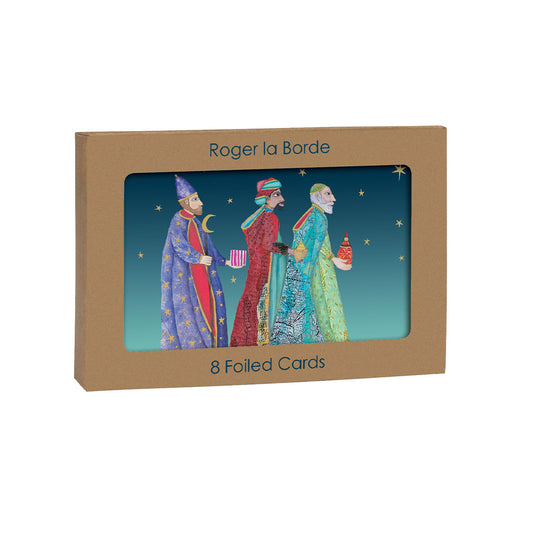 Three Kings Gold Foil 8 x Christmas  Cards in a Kraft Box 80 x 140 cm Roger la Borde