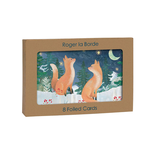 Foxes Gold Foil 8 x Christmas  Cards in a Kraft Box 80 x 140 cm Roger la Borde