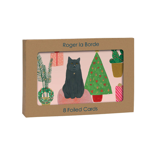 Chou Chou Chat Cat Gold Foil 8 x Christmas  Cards in a Kraft Box 80 x 140 cm Roger la Borde