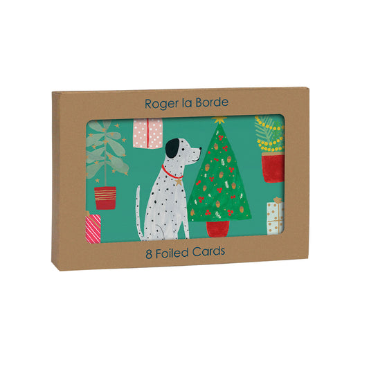 Cho Chou Dog Gold Foil 8 x Christmas  Cards in a Kraft Box 80 x 140 cmRoger la Borde