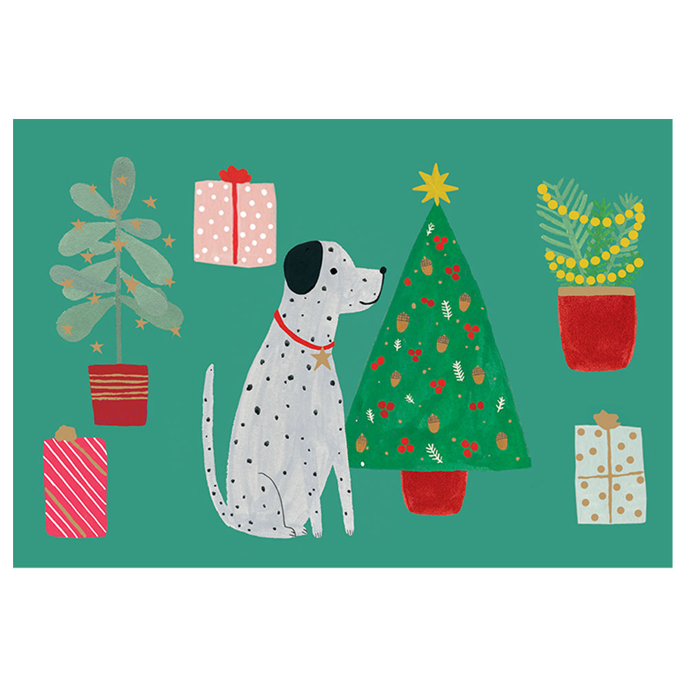 Cho Chou Dog Gold Foil 8 x Christmas  Cards in a Kraft Box 80 x 140 cmRoger la Borde