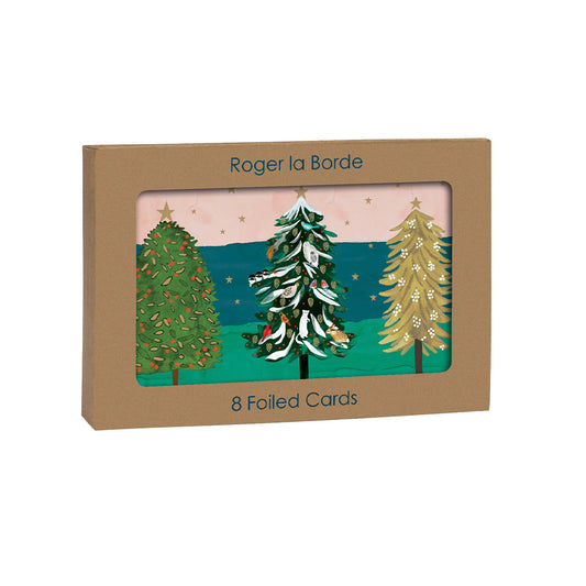 Wild Winter Forest Gold Foil 8 x Christmas  Cards in a Kraft Box 80 x 140 cm
