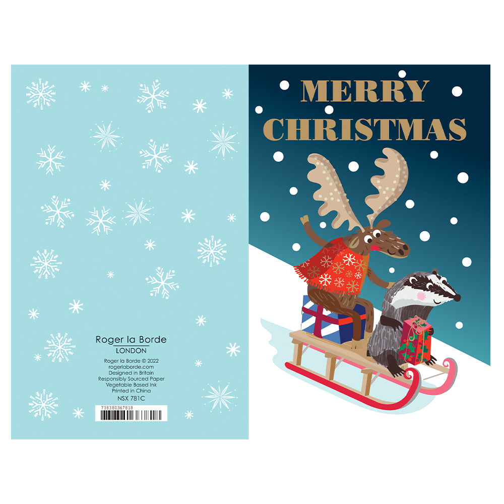 Sleigh Ride Gold Foil 8 x Christmas  Cards in a Kraft Box 80 x 140 cm Roger la Borde