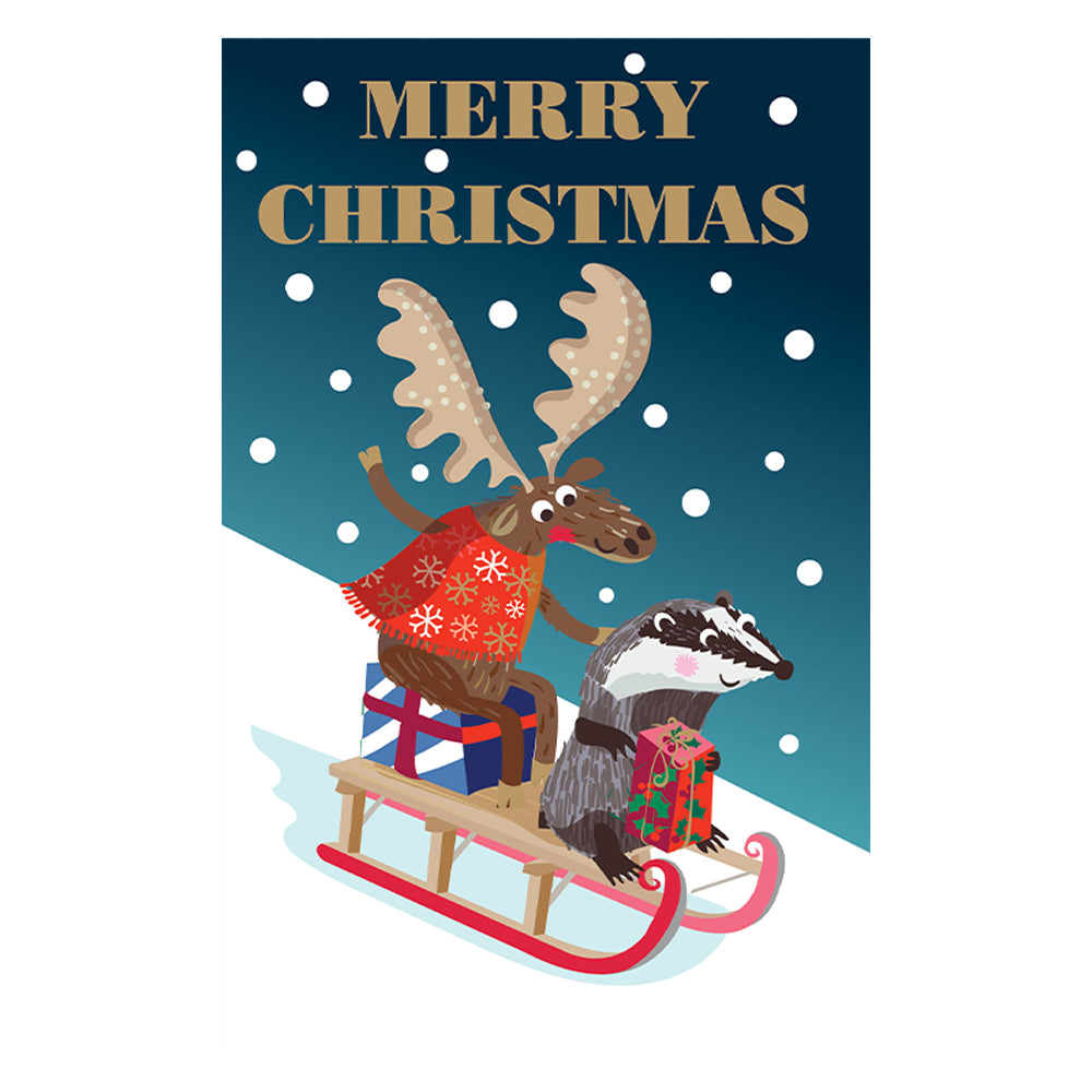Sleigh Ride Gold Foil 8 x Christmas  Cards in a Kraft Box 80 x 140 cm Roger la Borde