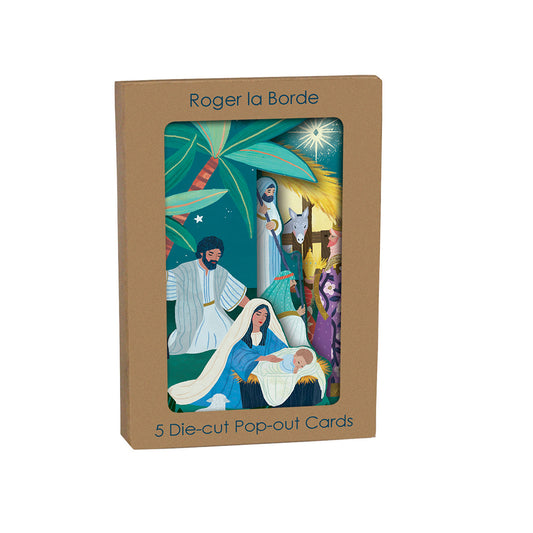 Away in a Manger Tri fold Christmas Card 5 pack 90 x 140 mm with envelopes Roger la Borde