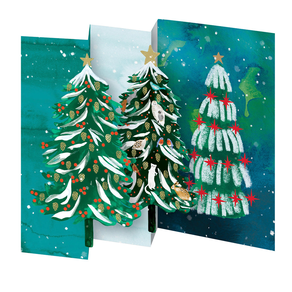 Wild WInter Forest Tri fold Christmas Card 5 pack 90 x 140 mm with envelopes Roger la Borde