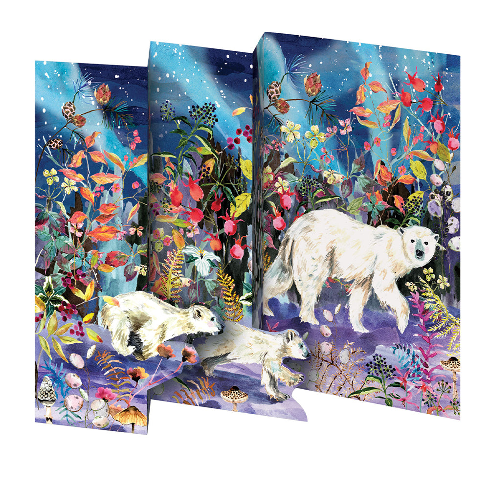 Aurora Bears Tri fold Christmas Card 5 pack 90 x 140 mm with envelopes Roger la Borde