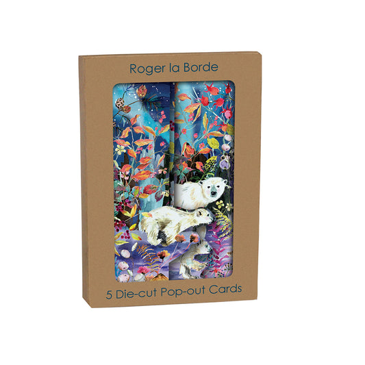 Aurora Bears Tri fold Christmas Card 5 pack 90 x 140 mm with envelopes Roger la Borde