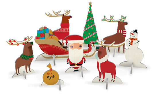 Santa and his Reindeer Christmas Scene Pop and Slot Christmas Decoration Roger la Borde