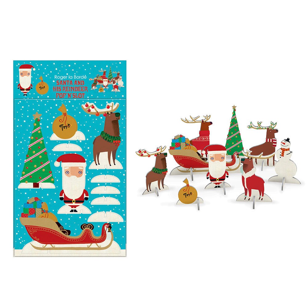 Santa and his Reindeer Christmas Scene Pop and Slot Christmas Decoration Roger la Borde