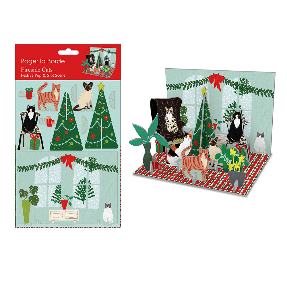 Fireside Cats Christmas Scene Pop and Slot Christmas Decoration Roger la Borde