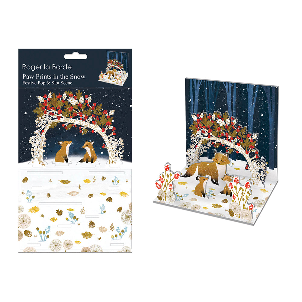 Paw Prints in the Snow Christmas Scene Pop and Slot Christmas Decoration Roger la Borde