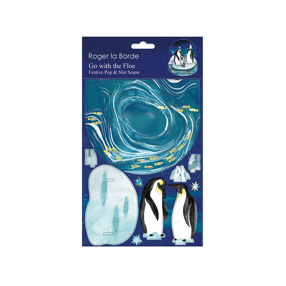 Go with the Flow Penguins Christmas Scene Pop and Slot Christmas Decoration Roger la Borde