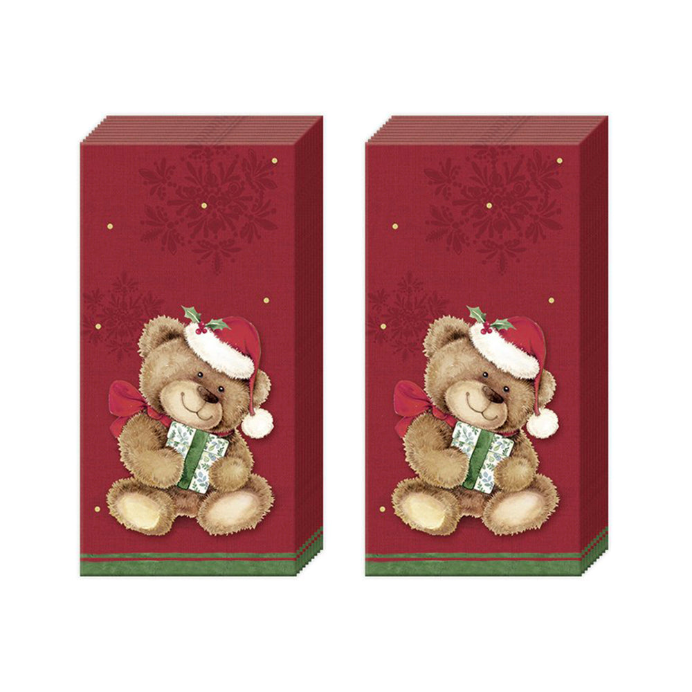 Christmas Teddy Red IHR Paper Pocket Tissues - 2 packs of 10 tissues 21 cm square