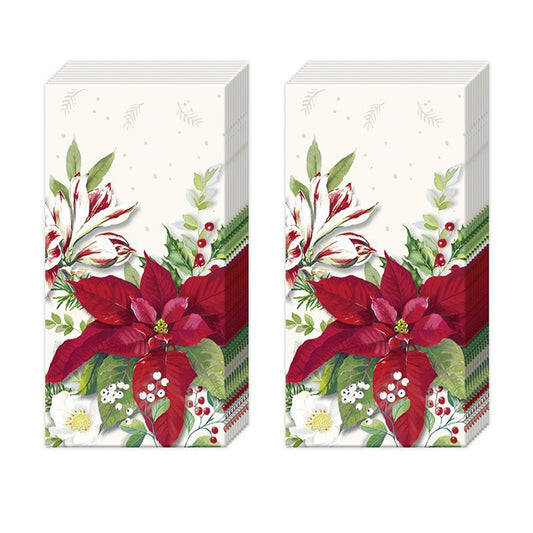 Chrismas Florals IHR Paper Pocket Tissues - 2 packs of 10 tissues 21 cm square
