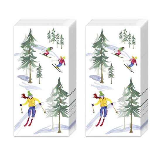 Down the Slope Skiing IHR Paper Pocket Tissues - 2 packs of 10 tissues 21 cm square