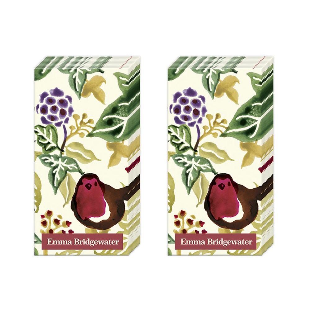 Emma Bridgewater Christmas Ivy and Robins Cream IHR Paper Pocket Tissues - 2 packs of 10 tissues 21 cm square