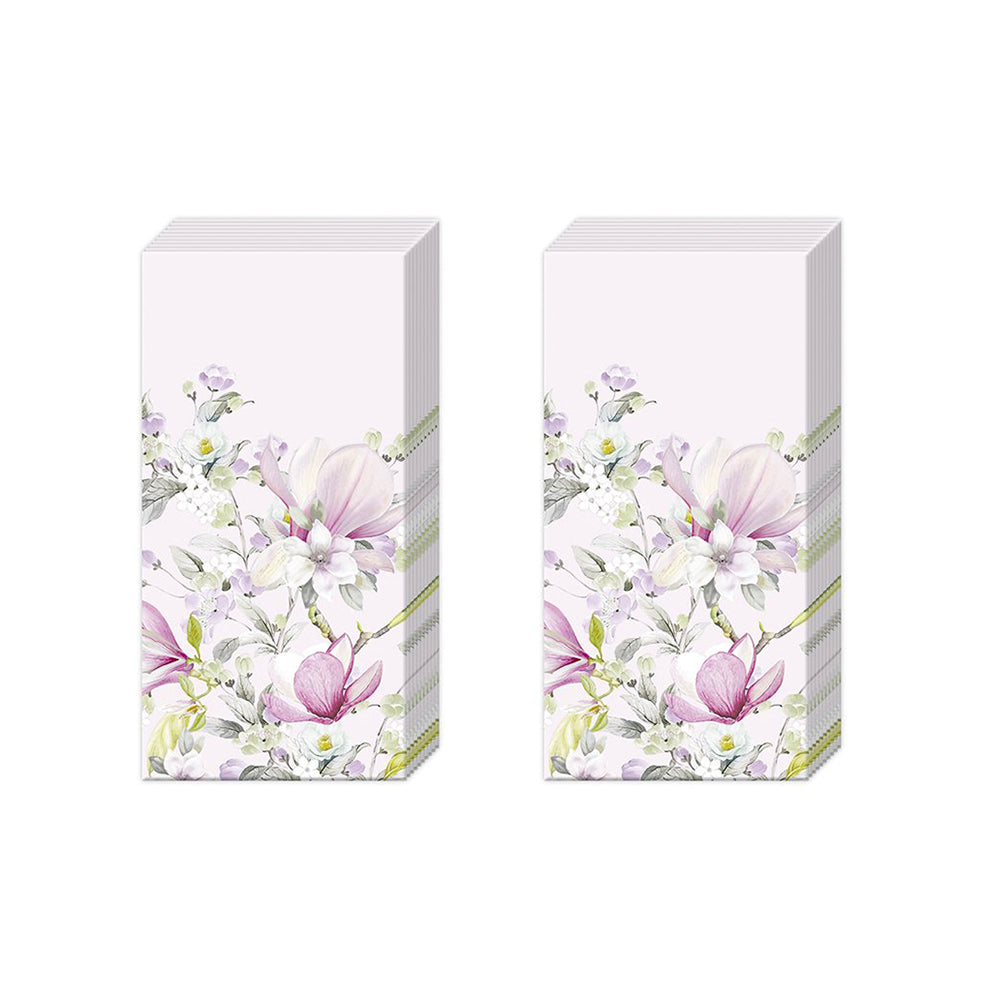 Romantic Magnolia Light Rose IHR Paper Pocket Tissues - 2 packs of 10 tissues 21 cm square