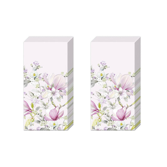 Romantic Magnolia Light Rose IHR Paper Pocket Tissues - 2 packs of 10 tissues 21 cm square