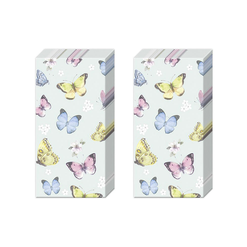 Romantic Butterflies Light Blue IHR Paper Pocket Tissues - 2 packs of 10 tissues 21 cm square