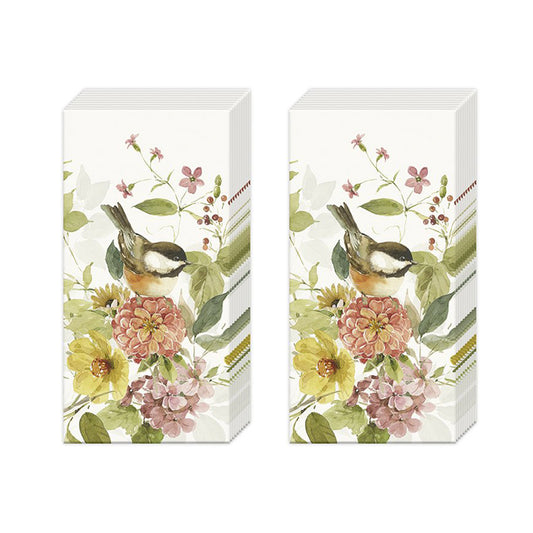 Blessed by Nature Flowers and Birds IHR Paper Pocket Tissues - 2 packs of 10 tissues 21 cm square