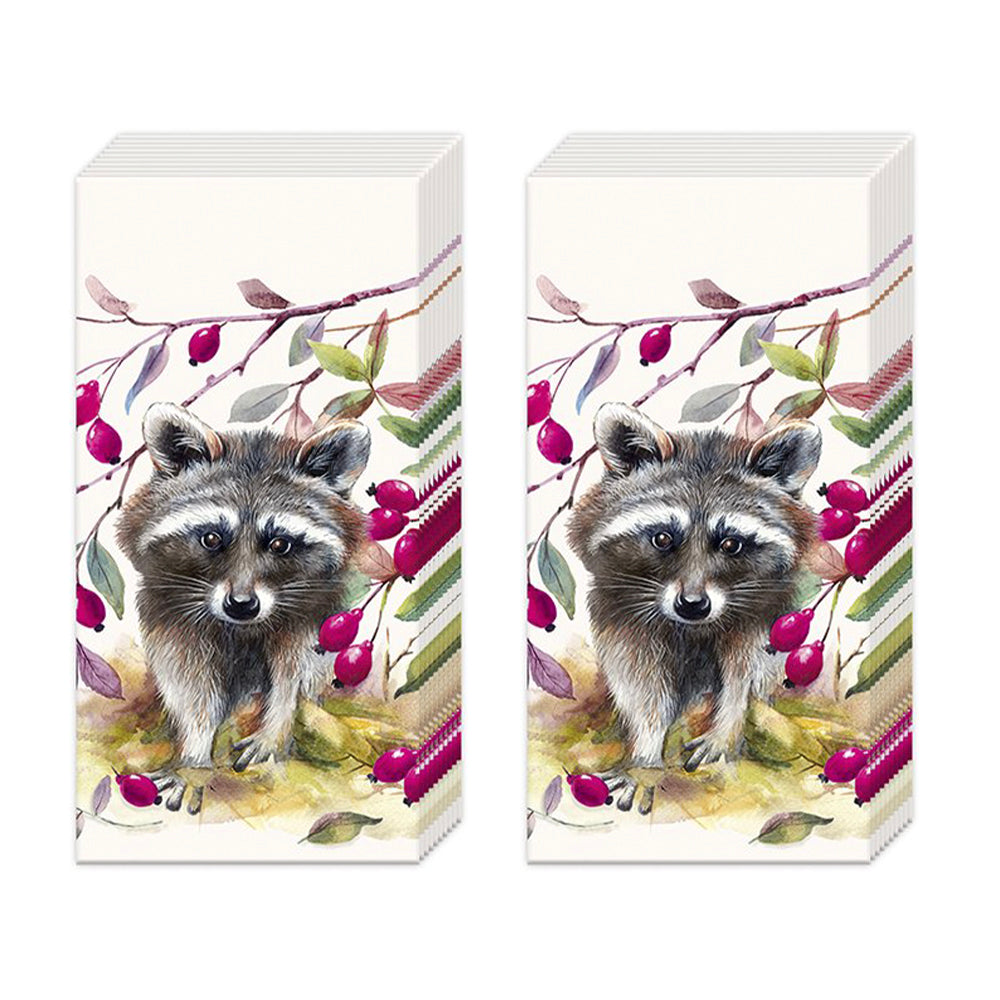 Bandit Racoon Cream  IHR Paper Pocket Tissues - 2 packs of 10 tissues 21 cm square