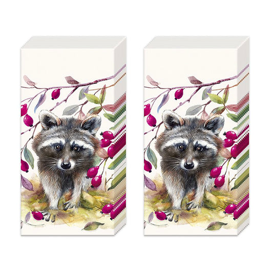 Bandit Racoon Cream  IHR Paper Pocket Tissues - 2 packs of 10 tissues 21 cm square