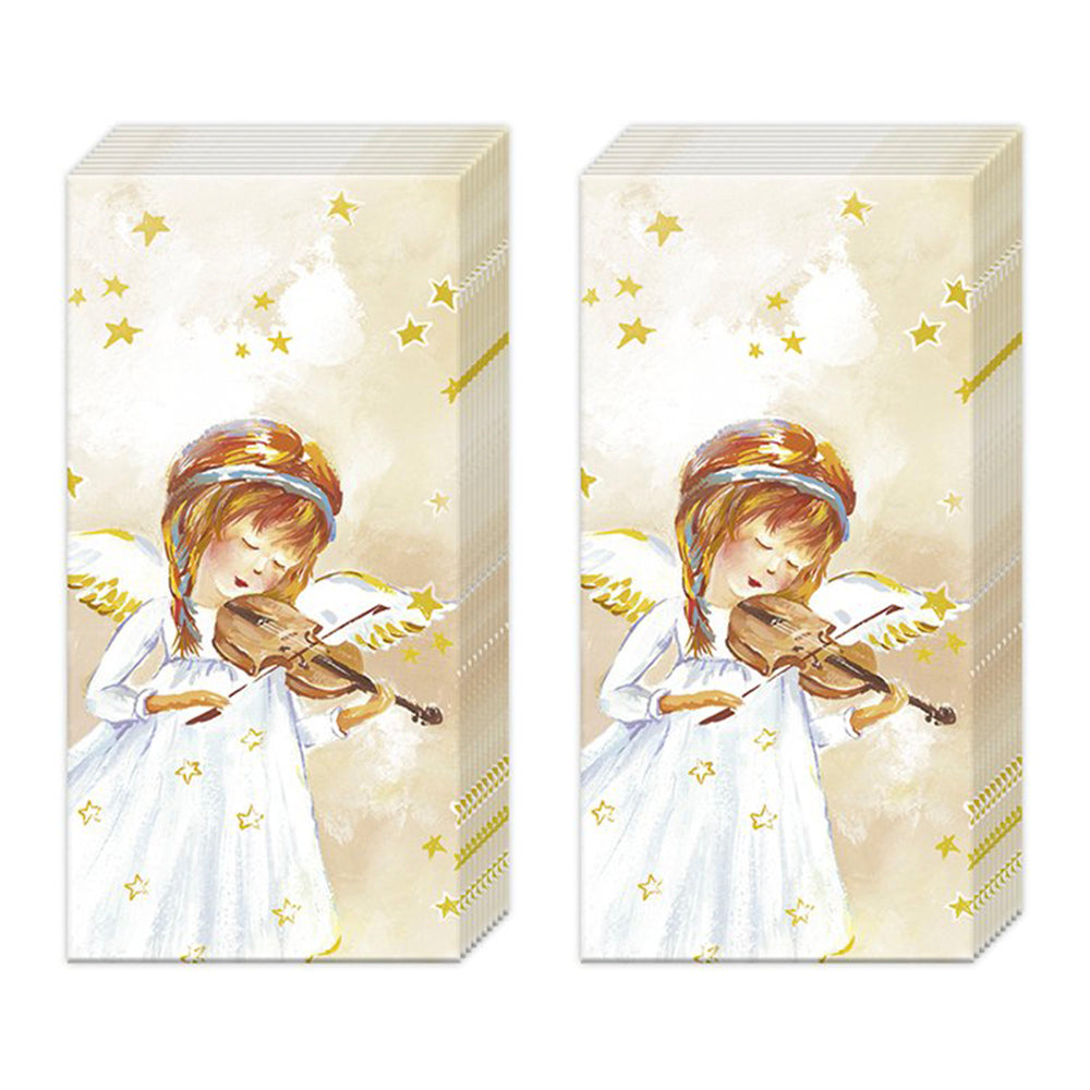 The Concert Angel Violin Music IHR Paper Pocket Tissues - 2 packs of 10 tissues 21 cm square