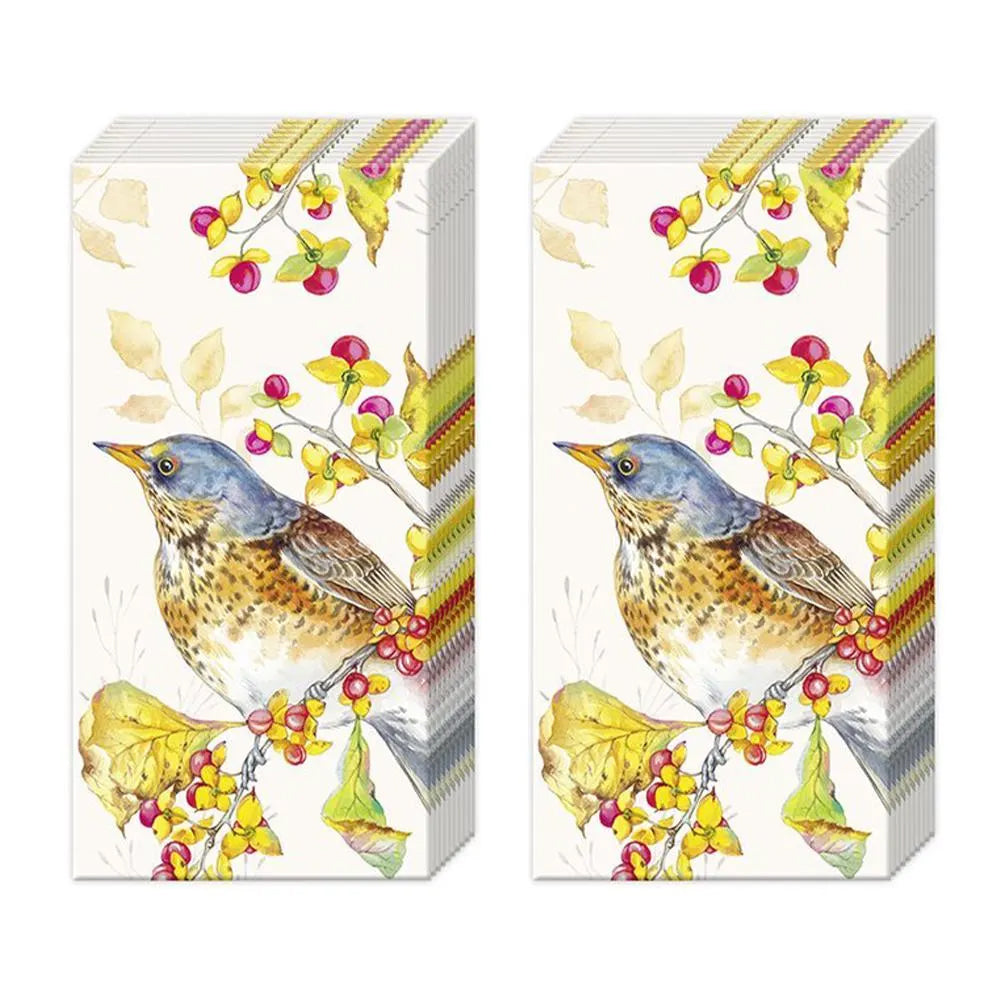 Autumn Birds Cream IHR Pocket Tissues 2 packs of 10 Tissues 20cm sq