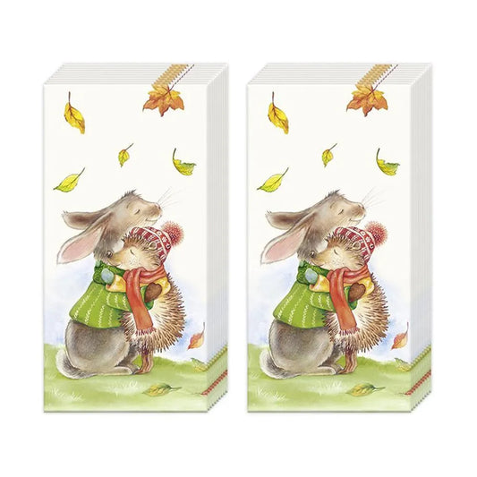 Best Friends Forever Rabbit Hedgehog IHR Pocket Tissues 2 packs of 10 Tissues 20cm sq