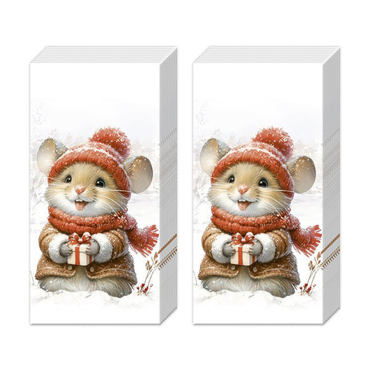 Elli and Becky Mice Christmas IHR Pocket Tissues 2 packs of 10 Tissues 20cm sq
