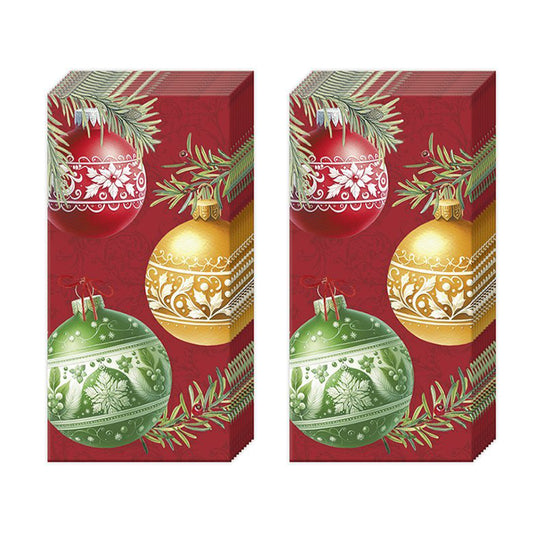 Christmas Baubles Red IHR Pocket Tissues 2 packs of 10 Tissues 20cm sq
