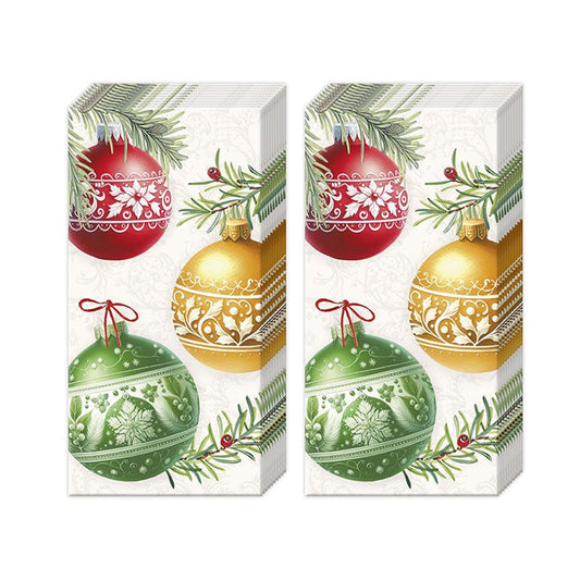 Christmas Baubles Cream IHR Pocket Tissues 2 packs of 10 Tissues 20cm sq