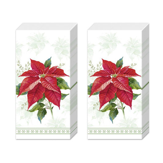 Classic Poinsettia Christmas  IHR Pocket Tissues 2 packs of 10 Tissues 20cm sq