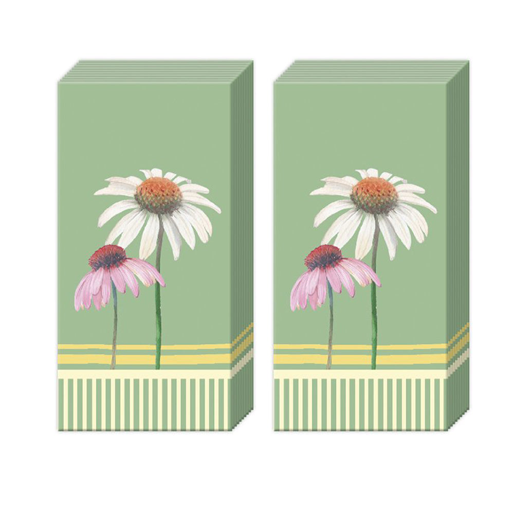 Pastel Flowers Daisy Green IHR Pocket Tissues 2 packs of 10 Tissues 20cm sq