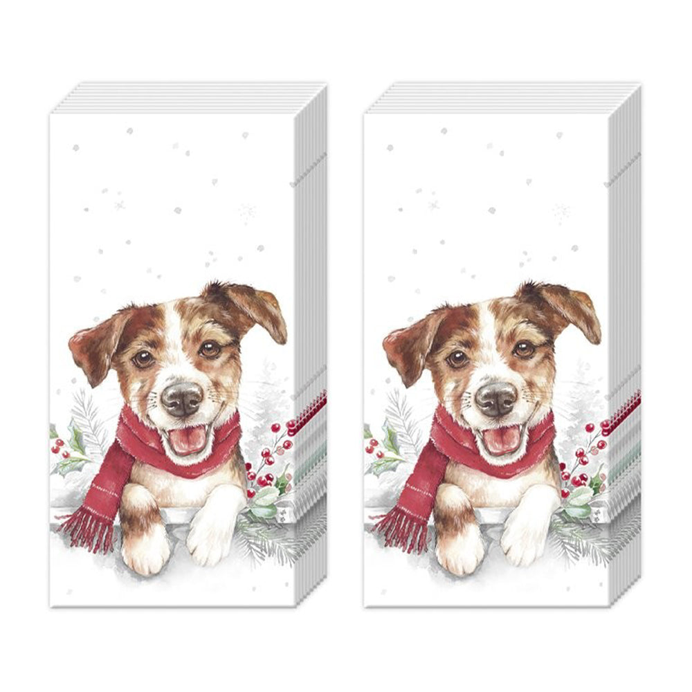 Louie Dog CHristmas IHR Pocket Tissues 2 packs of 10 Tissues 20cm sq