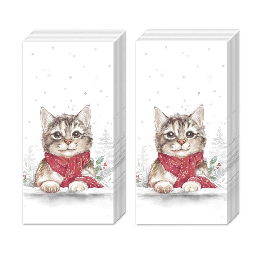 Minou Cat Christmas IHR Pocket Tissues 2 packs of 10 Tissues 20cm sq