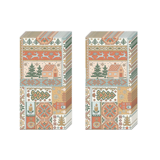 Nyla Christmas Village Trees IHR Paper Pocket Tissues - 2 packs of 10 tissues 21 cm square