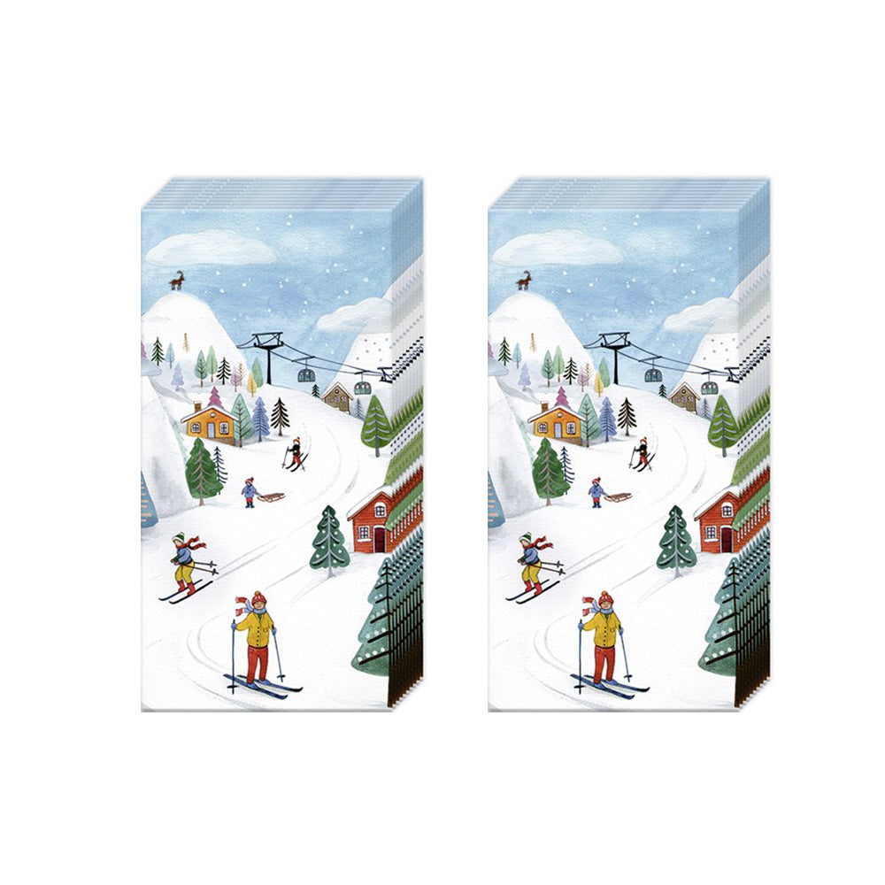 Winter Joy Skiing IHR Paper Pocket Tissues - 2 packs of 10 tissues 21 cm square