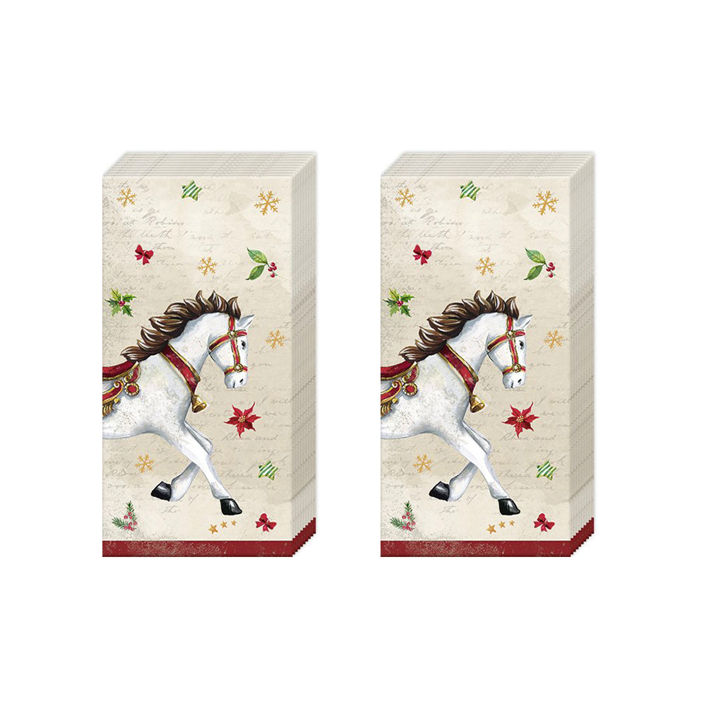 Festive Horse Christmas IHR Paper Pocket Tissues - 2 packs of 10 tissues 21 cm square