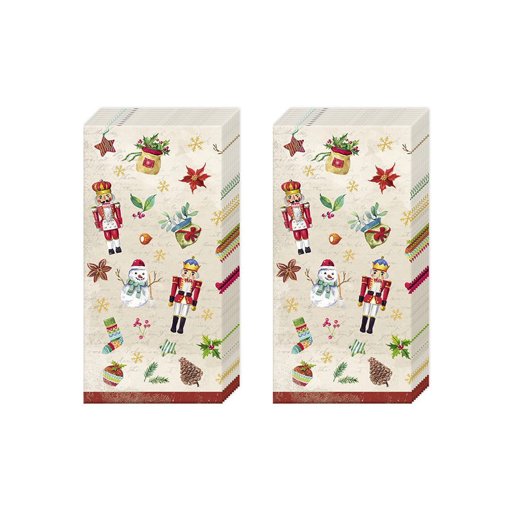 Festive Tradition Nutcracker Snowman Christmas IHR Paper Pocket Tissues - 2 packs of 10 tissues 21 cm square