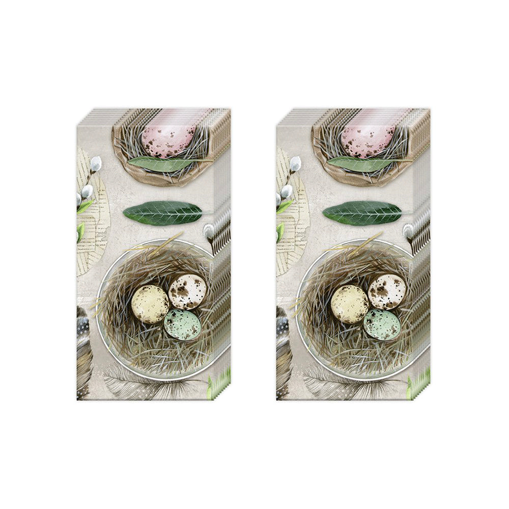 Eggs and Feathers Nature Birds Nest IHR Paper Pocket Tissues - 2 packs of 10 tissues 21 cm square