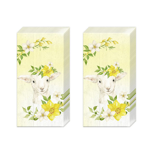 Lammy Yellow Spring Lambs Sheep IHR Paper Pocket Tissues - 2 packs of 10 tissues 21 cm square