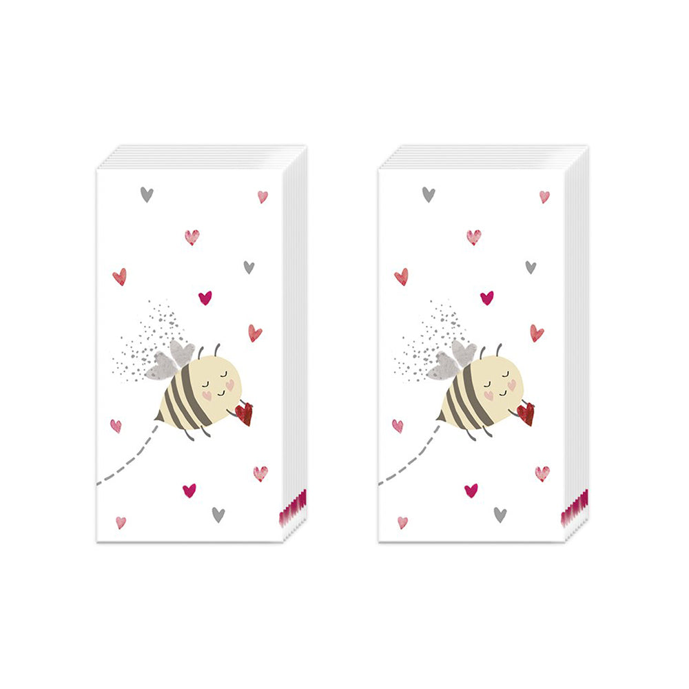 Bee My Valentine Bee Hearts IHR Paper Pocket Tissues - 2 packs of 10 tissues 21 cm square
