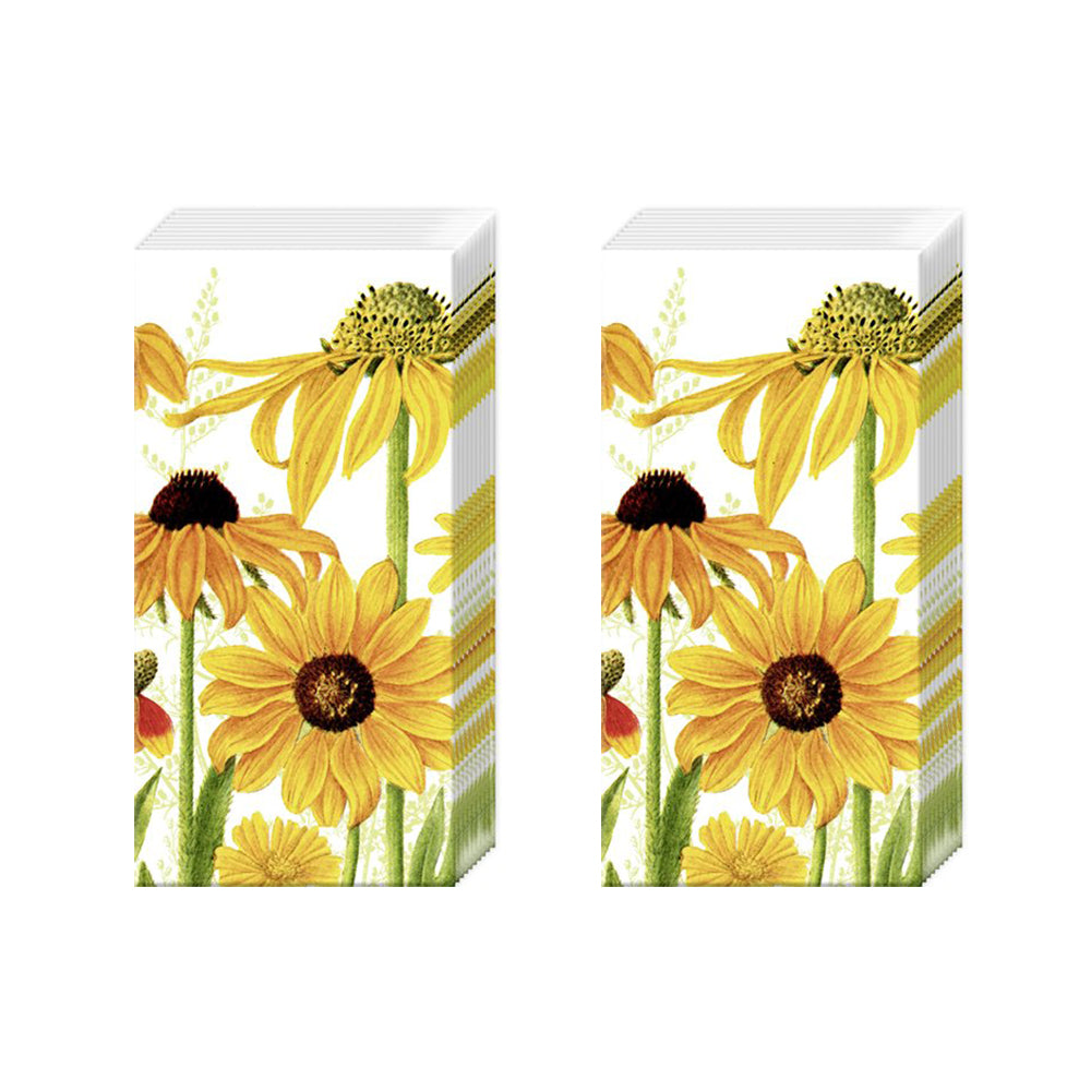 Danielle Daisy Yellow Flowers IHR Paper Pocket Tissues - 2 packs of 10 tissues 21 cm square