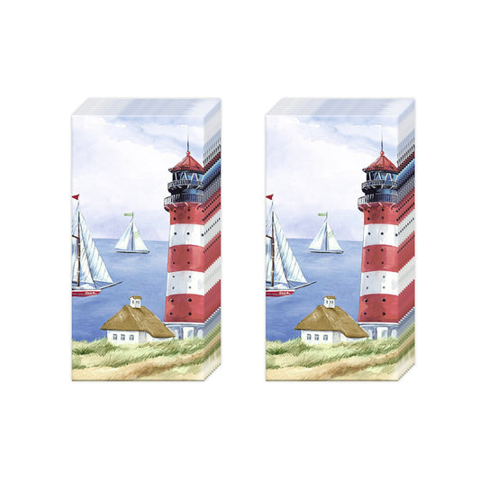 Seelust Lighthouse Sailing IHR Paper Pocket Tissues - 2 packs of 10 tissues 21 cm square