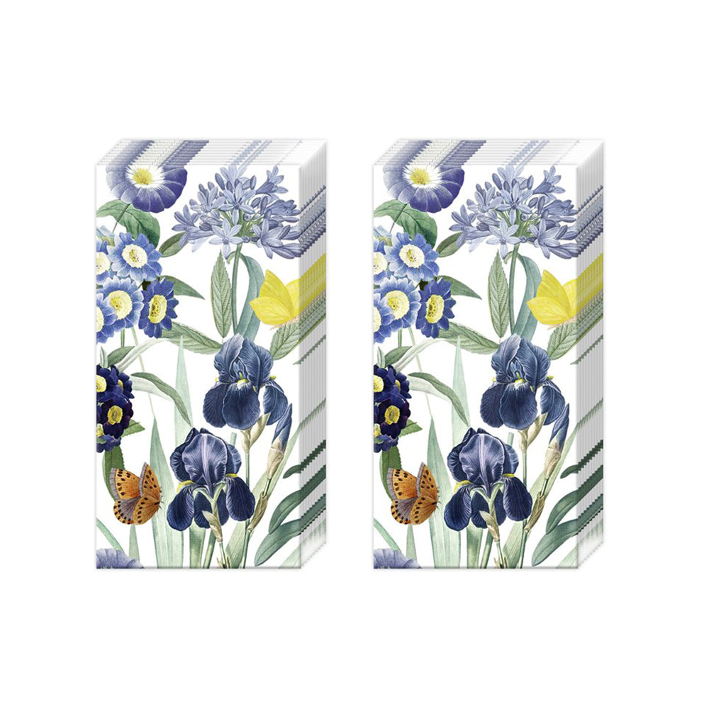 Blue Velvet Flowers IHR Paper Pocket Tissues - 2 packs of 10 tissues 21 cm square