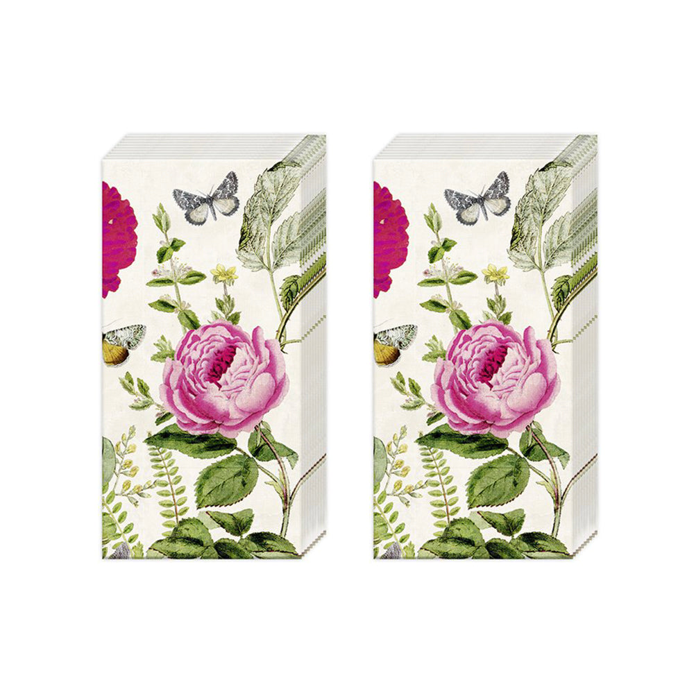 Mette Rose and Butterfly IHR Paper Pocket Tissues - 2 packs of 10 tissues 21 cm square