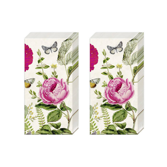 Mette Rose and Butterfly IHR Paper Pocket Tissues - 2 packs of 10 tissues 21 cm square